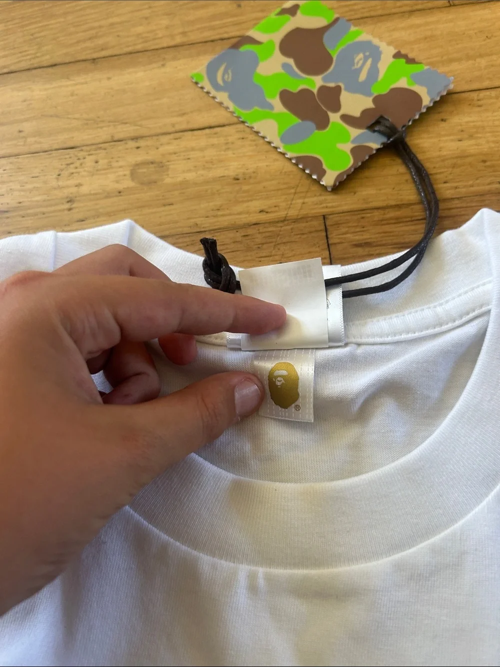 A Bathing Ape Kids White Graphic Ape Tee with Gold Chain Print